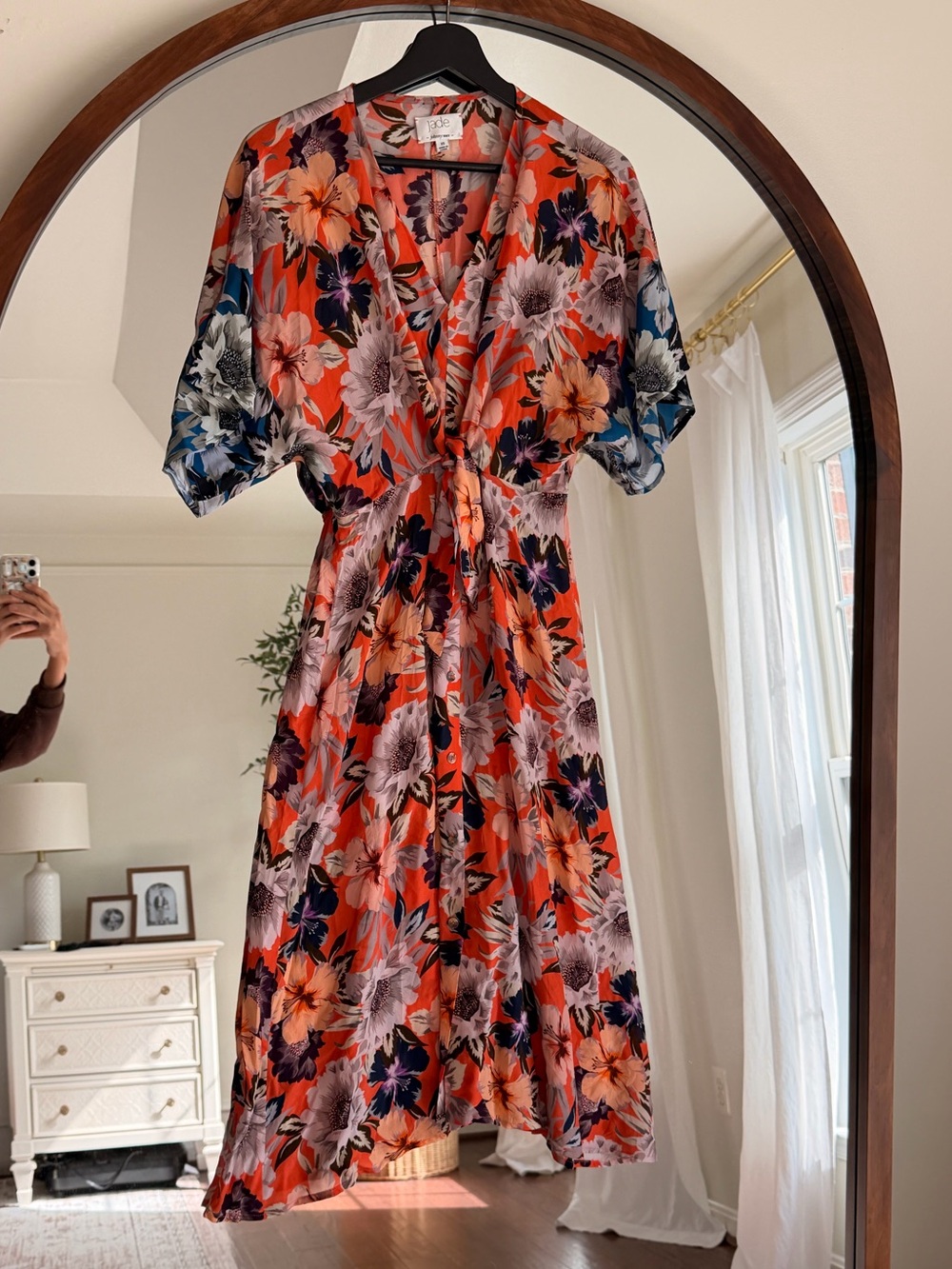 Jade by Johnny Was Floral Tie-Front Midi Dress XS